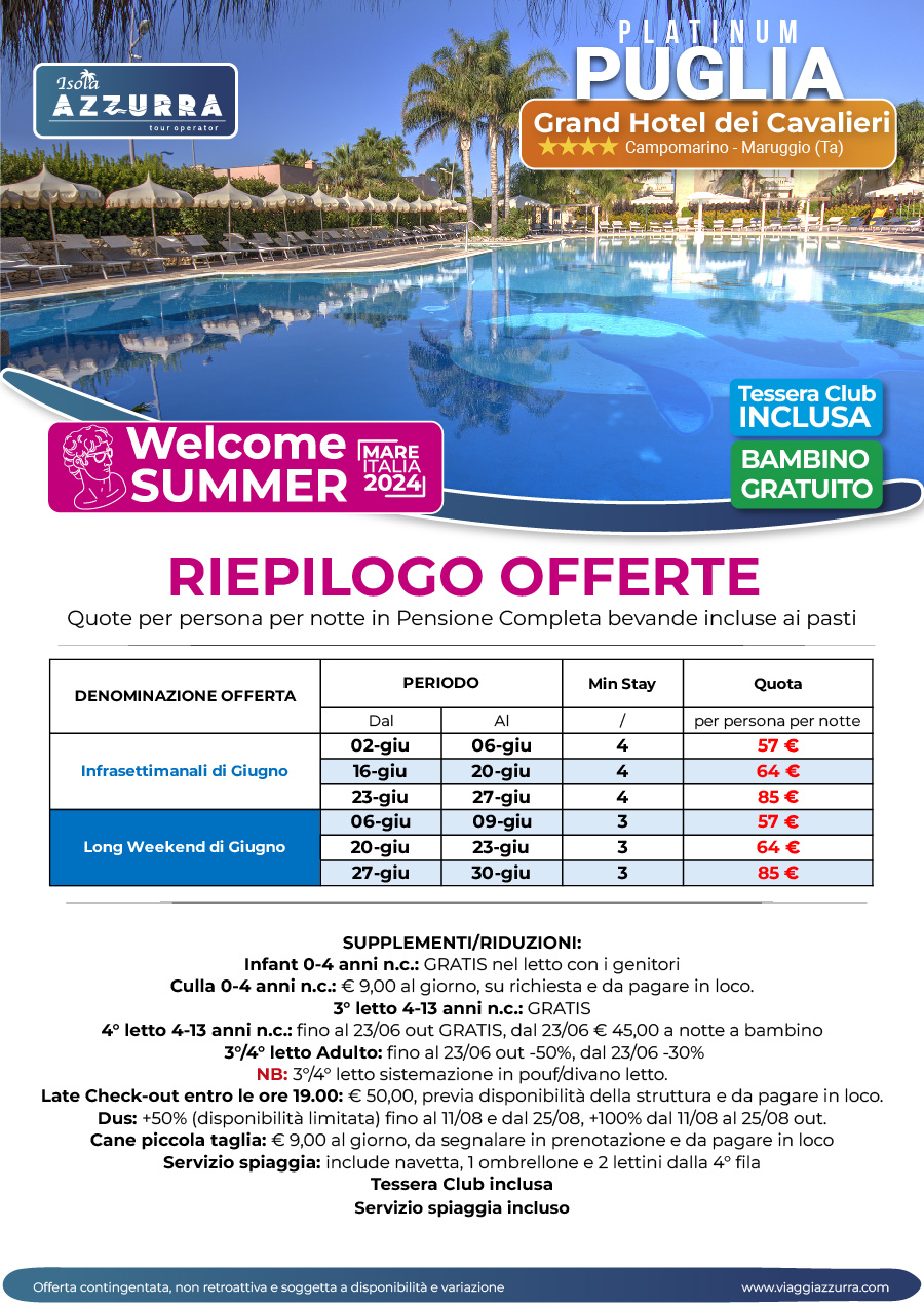 Riepilogo Welcome Summer Grand Hotel dei Cavalieri