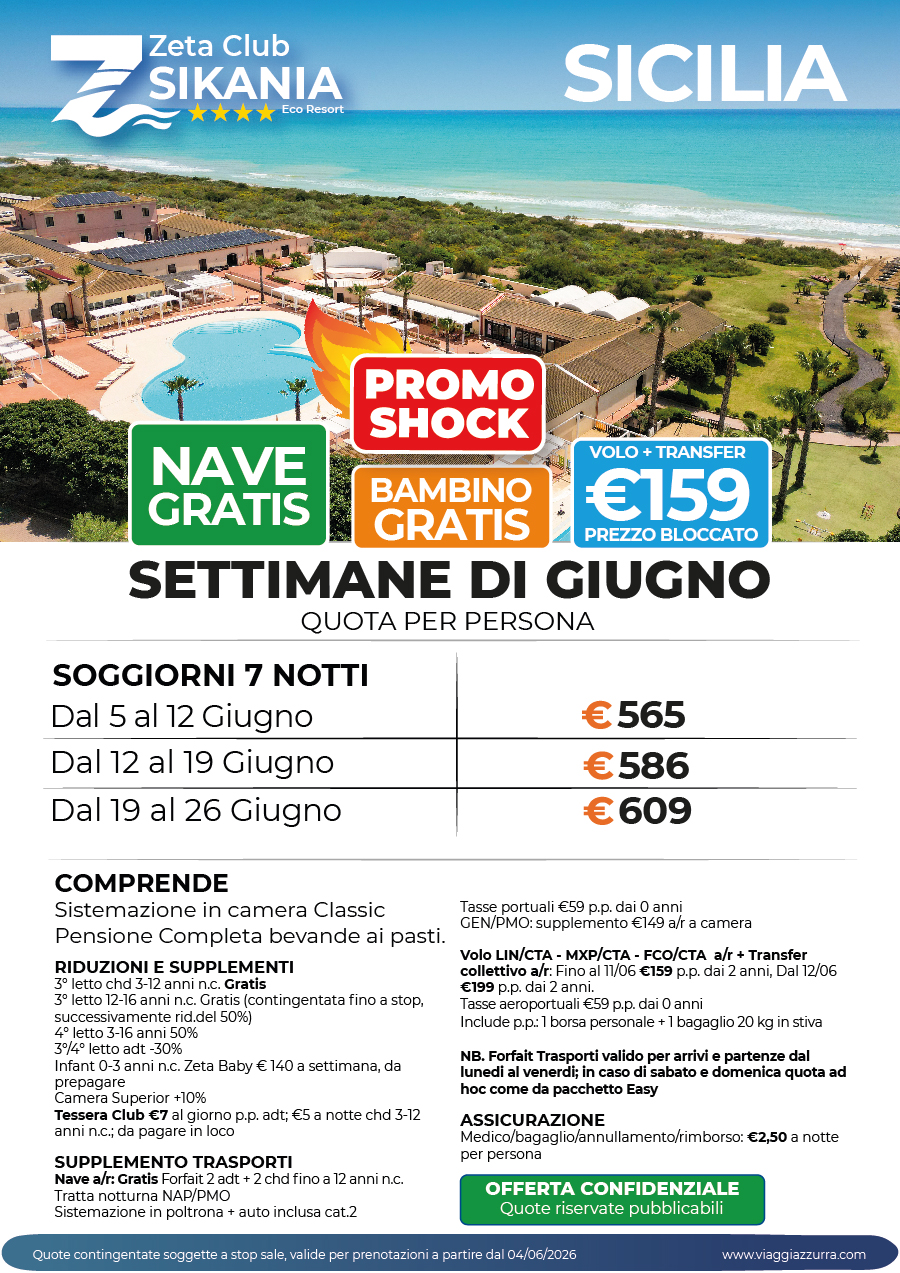 PROMO SHOCK SETTIMANE DI GIUGNO - Zeta Club Sikania