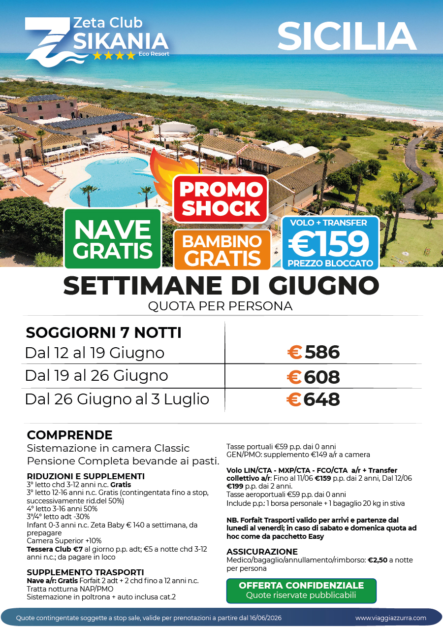 PROMO SHOCK SETTIMANE DI GIUGNO - Zeta Club Sikania