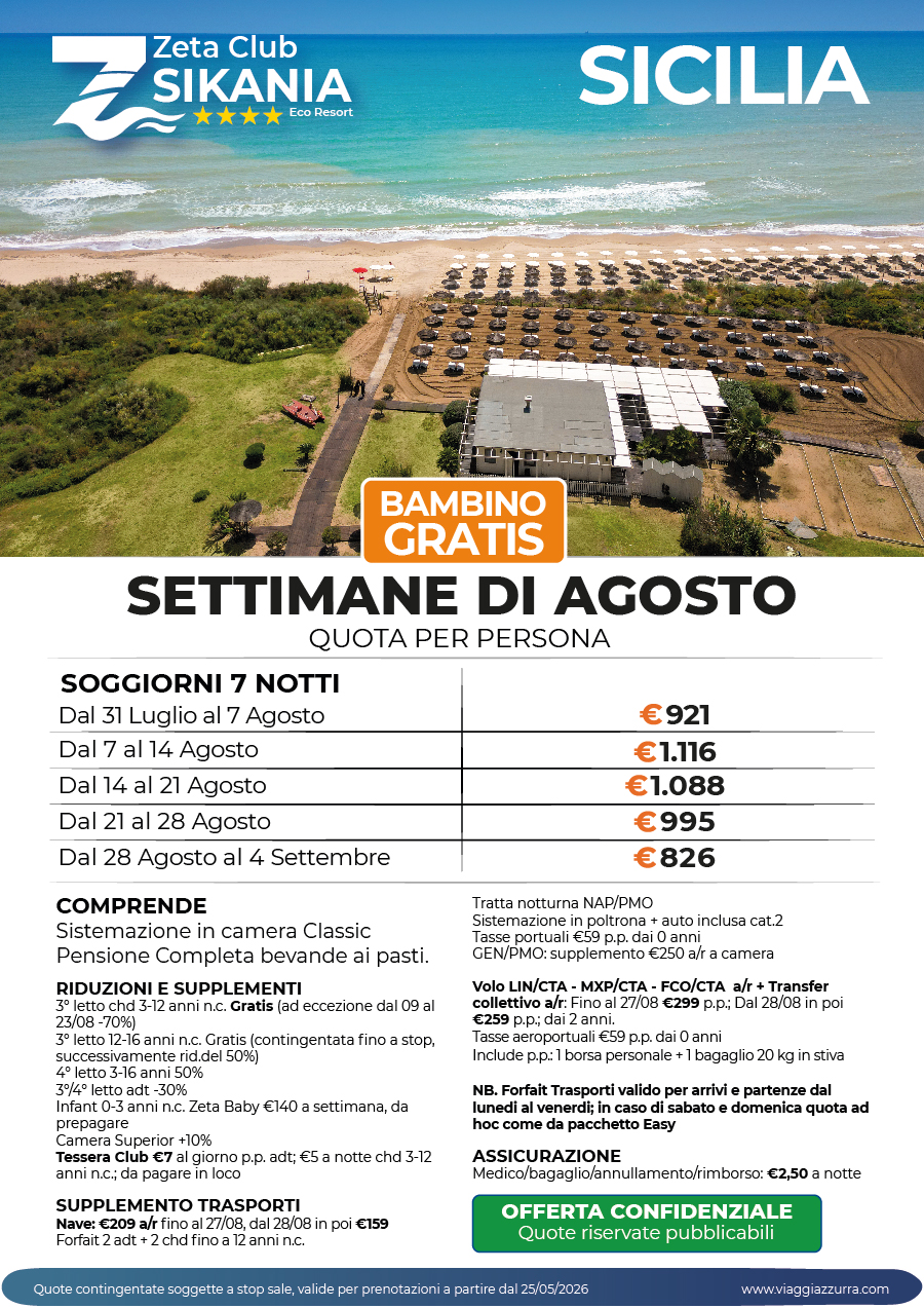 SETTIMANE AGOSTO - Zeta Club Sikania Eco Resort 