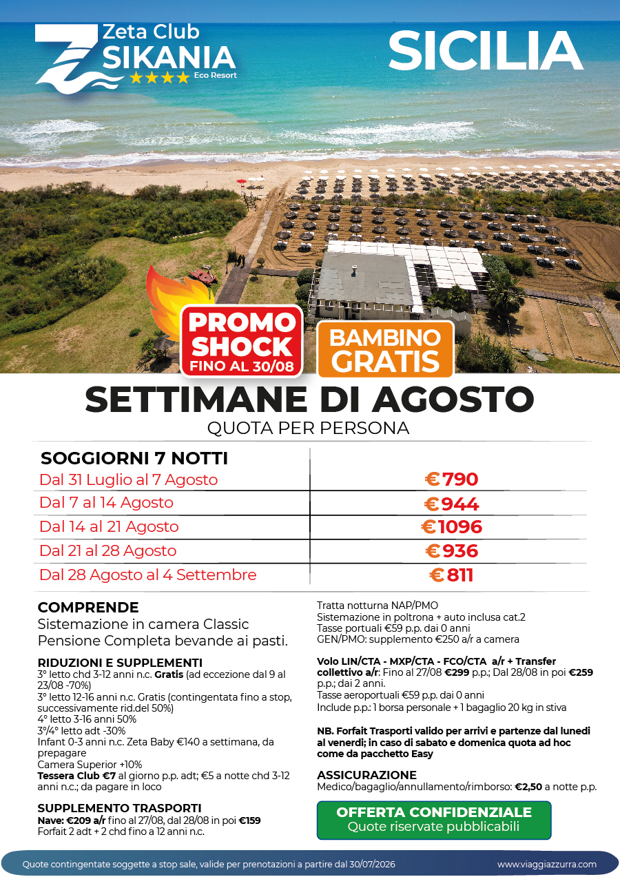 PROMO SHOCK | SETTIMANE AGOSTO - Zeta Club Sikania Eco Resort 