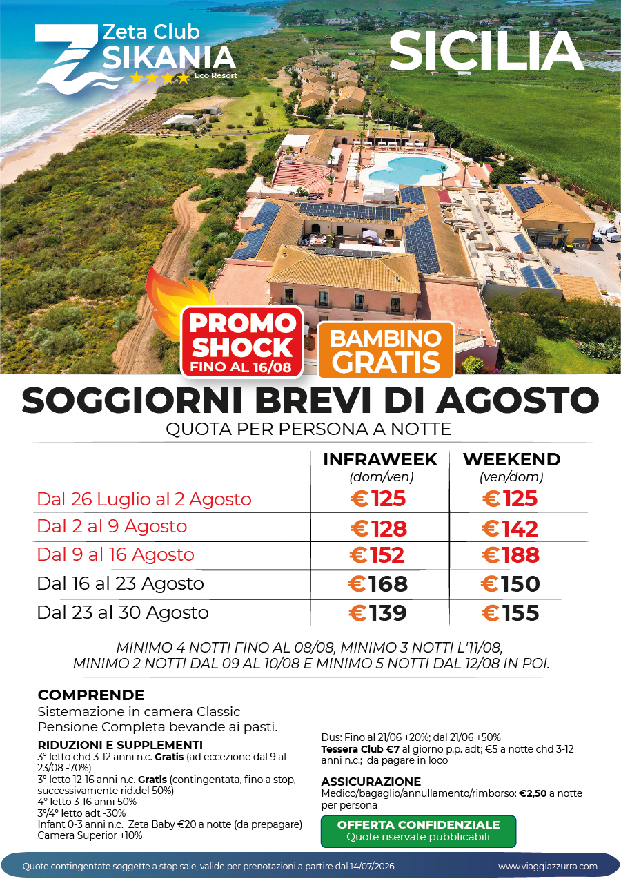 PROMO SHOCK | SOGGIORNI BREVI DI AGOSTO - Zeta Club Sikania 