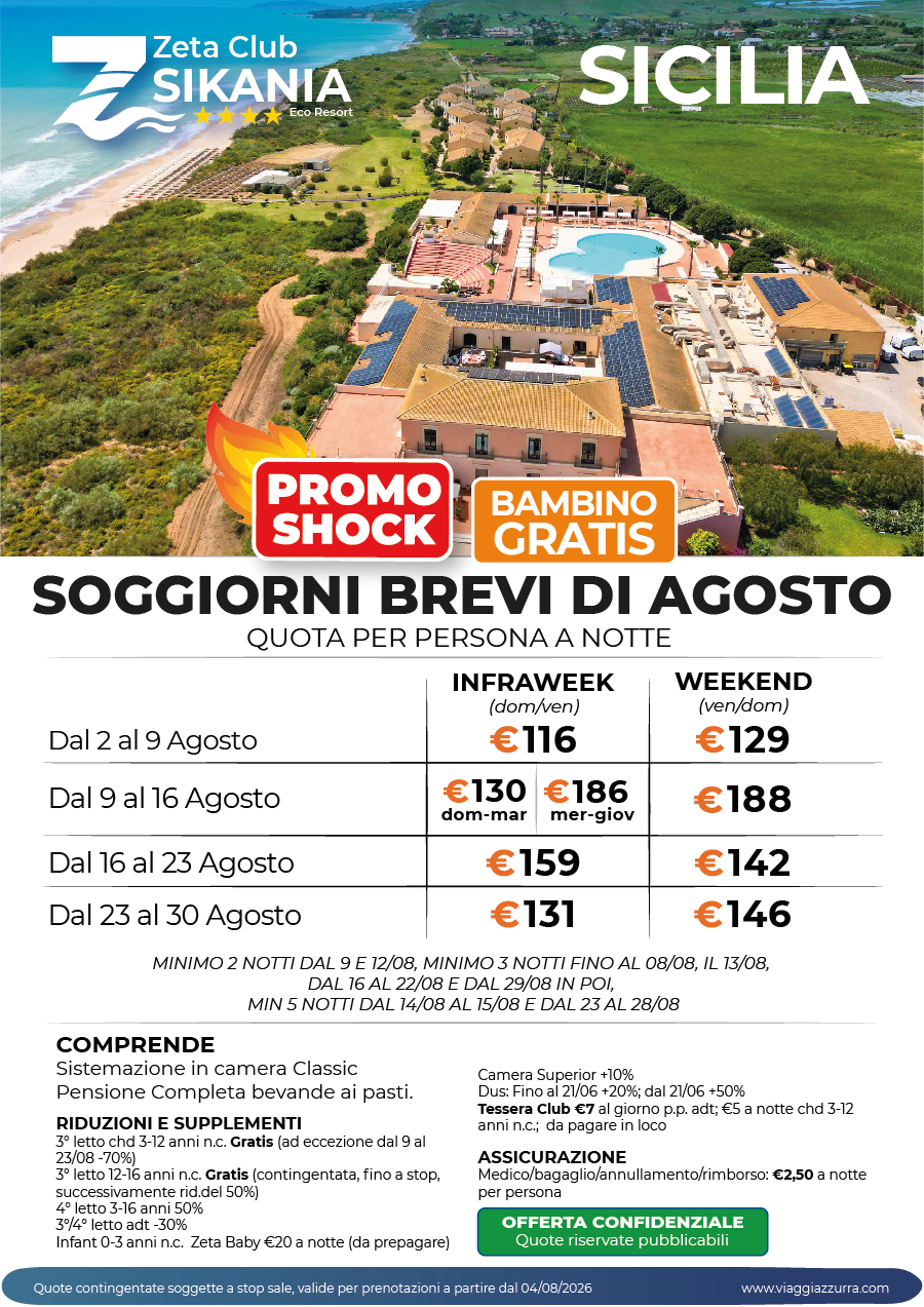 PROMO SHOCK | SOGGIORNI BREVI DI AGOSTO - Zeta Club Sikania 
