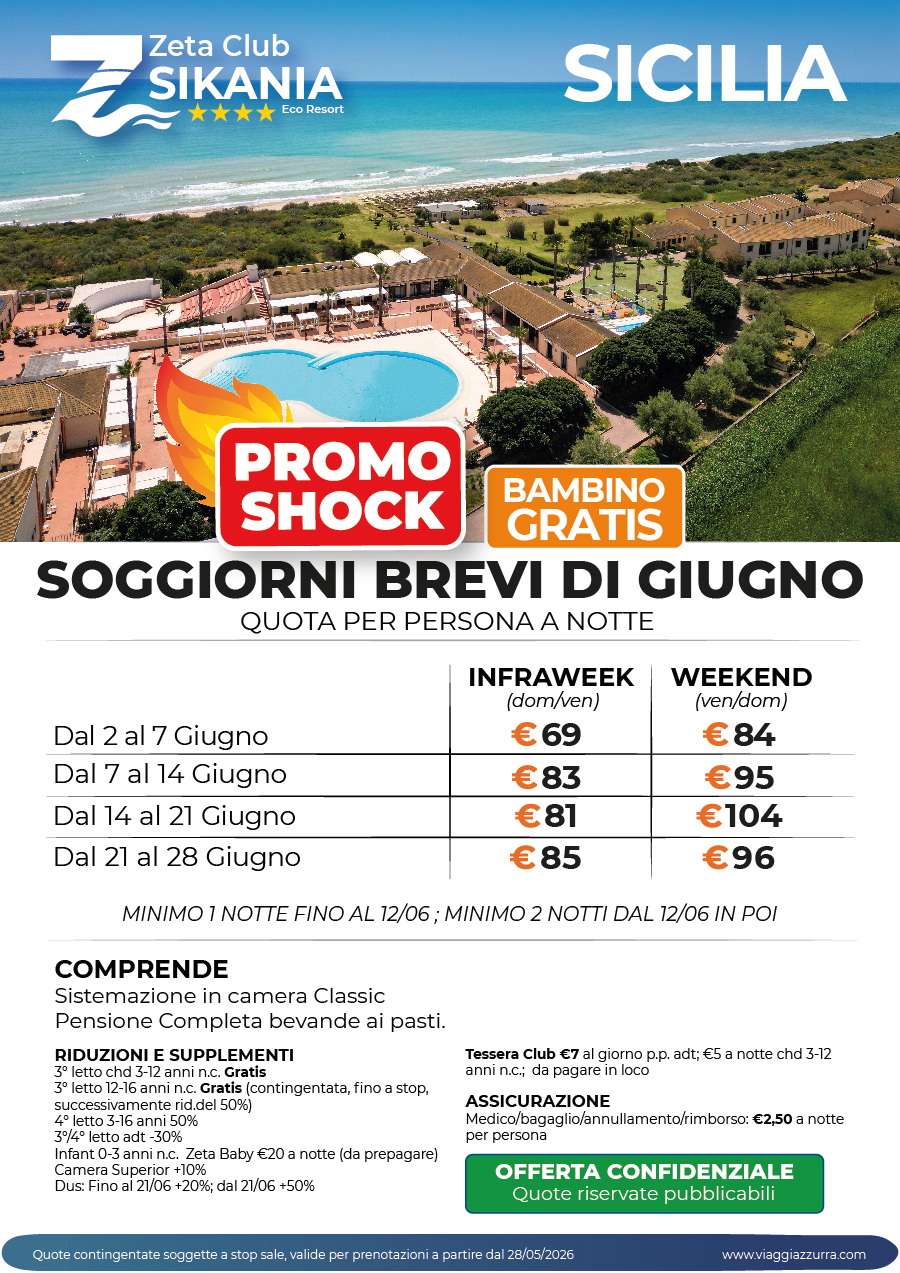 PROMO SHOCK SOGGIORNI BREVI DI GIUGNO - Zeta Club Sikania