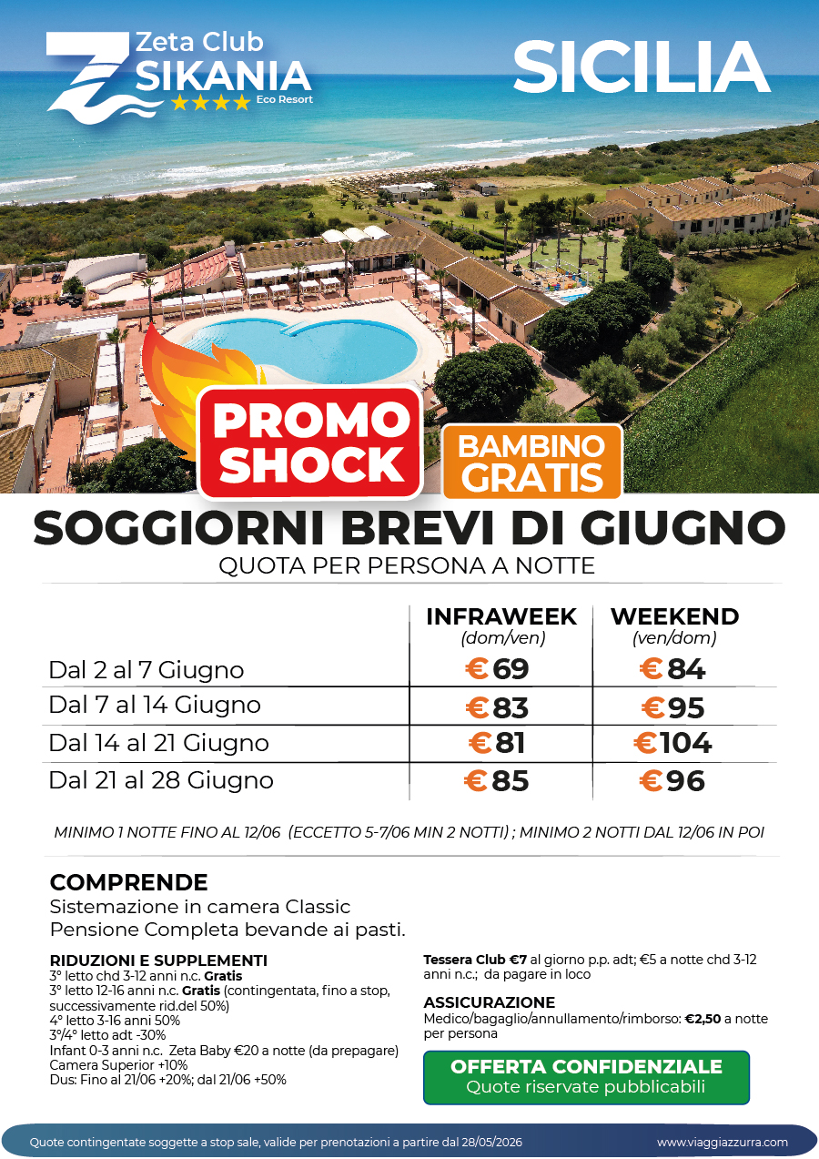 PROMO SHOCK SOGGIORNI BREVI DI GIUGNO - Zeta Club Sikania