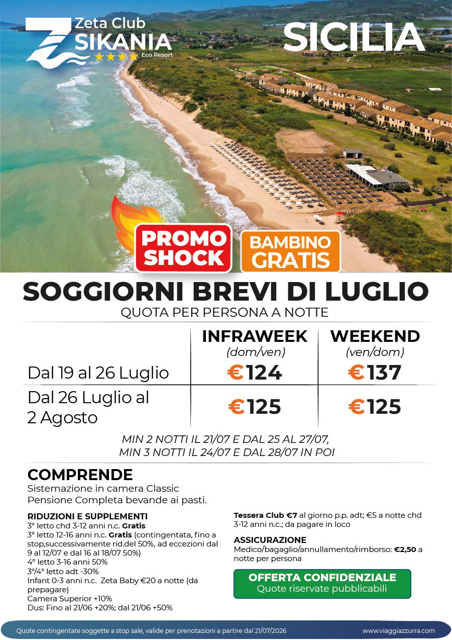 PROMO SHOCK | SOGGIORNI BREVI DI LUGLIO - Zeta Club Sikania