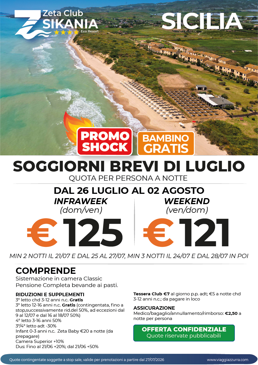 PROMO SHOCK | SOGGIORNI BREVI DI LUGLIO - Zeta Club Sikania