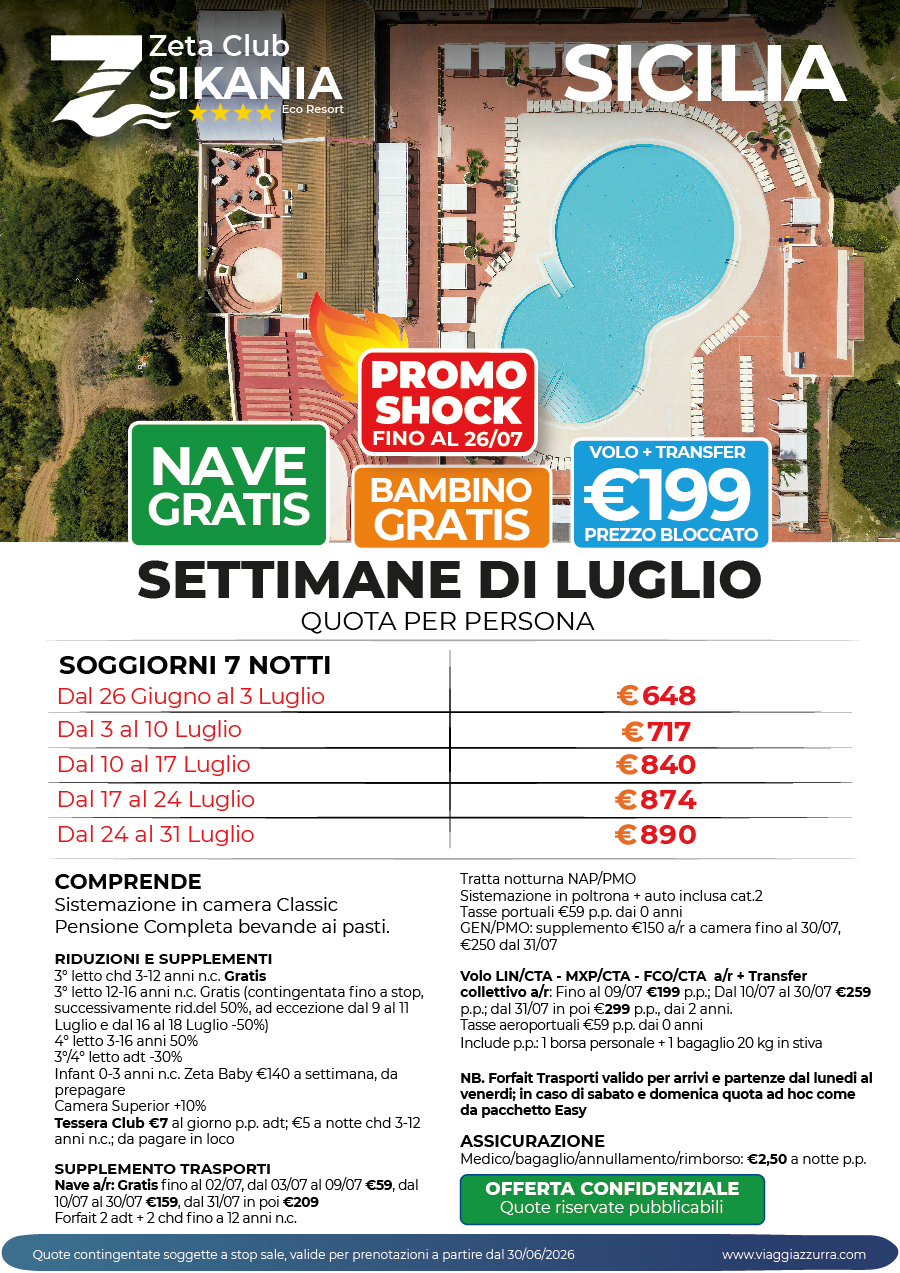 PROMO SHOCK SETTIMANE LUGLIO - Zeta Club Sikania Eco Resort