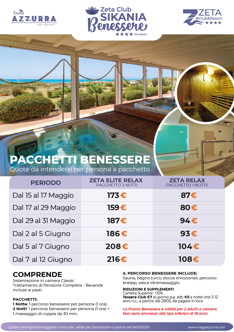PACCHETTI BENESSERE SIKANIA - Zeta Club Sikania Eco Resort & Spa