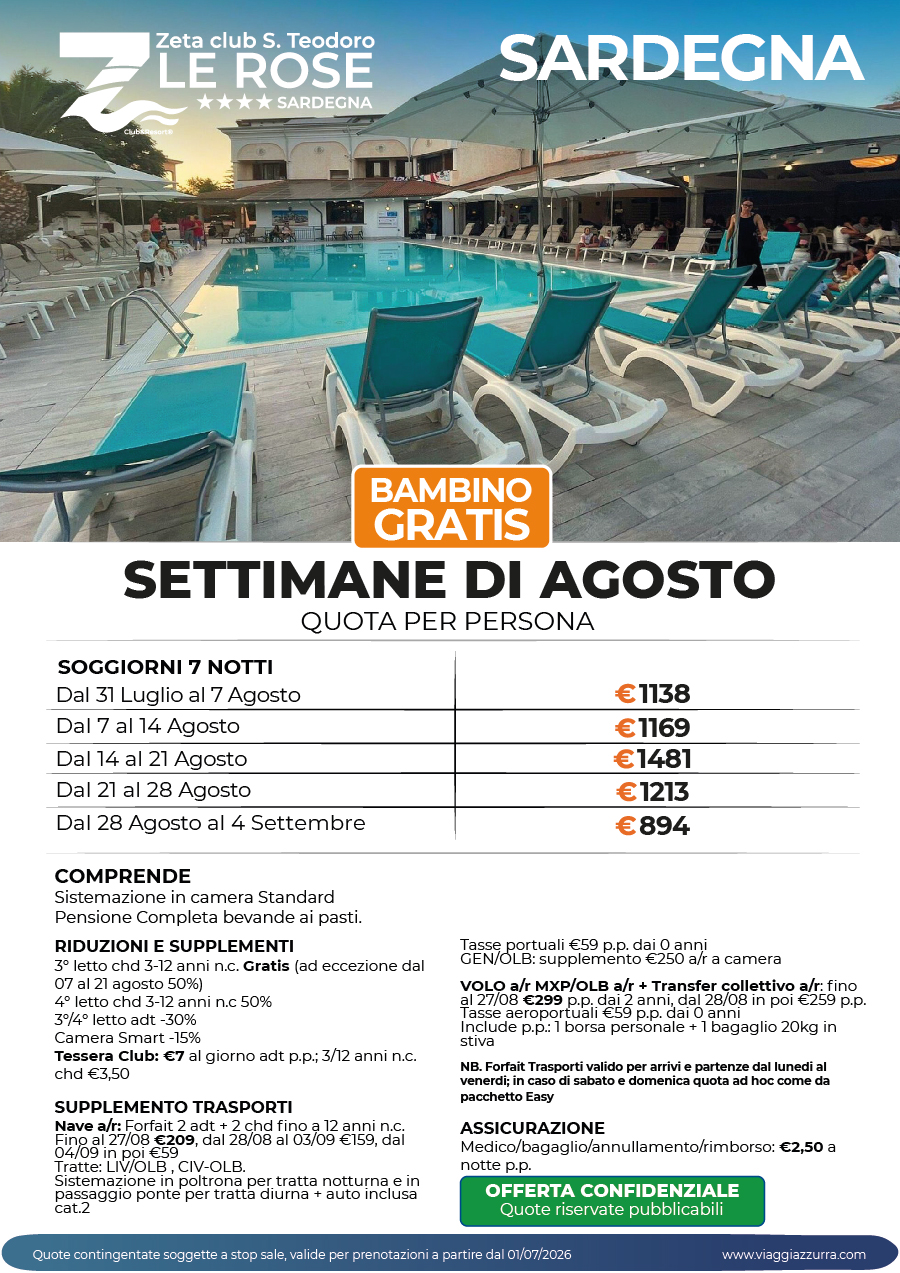SETTIMANE DI AGOSTO - ZETA CLUB SAN TEODORO LE ROSE
