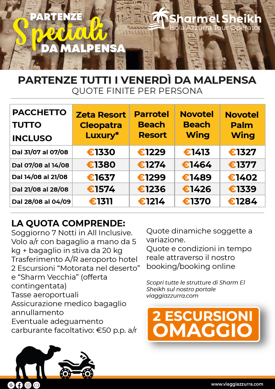 PARTENZE SPECIALI DA MALPENSA - Sharm el Sheikh