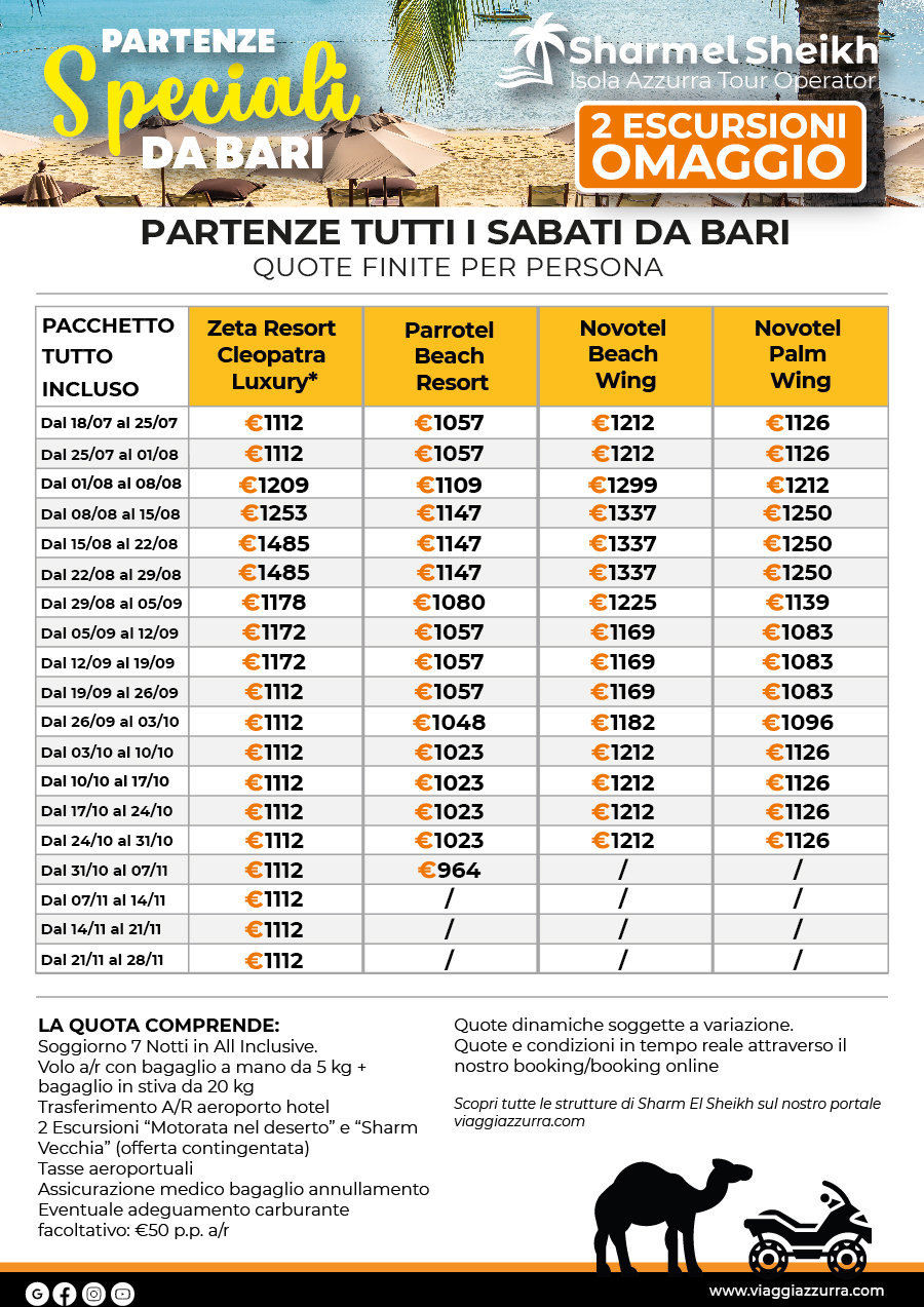 PARTENZE SPECIALI DA BARI - Sharm el Sheikh