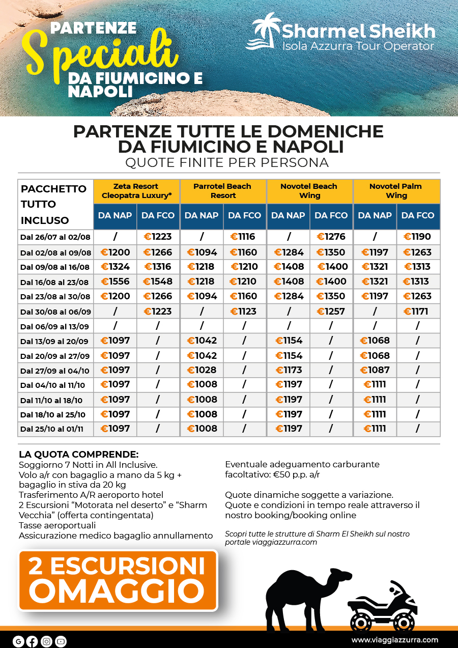 PARTENZE SPECIALI DA NAPOLI E  FIUMICINO - Sharm el Sheikh