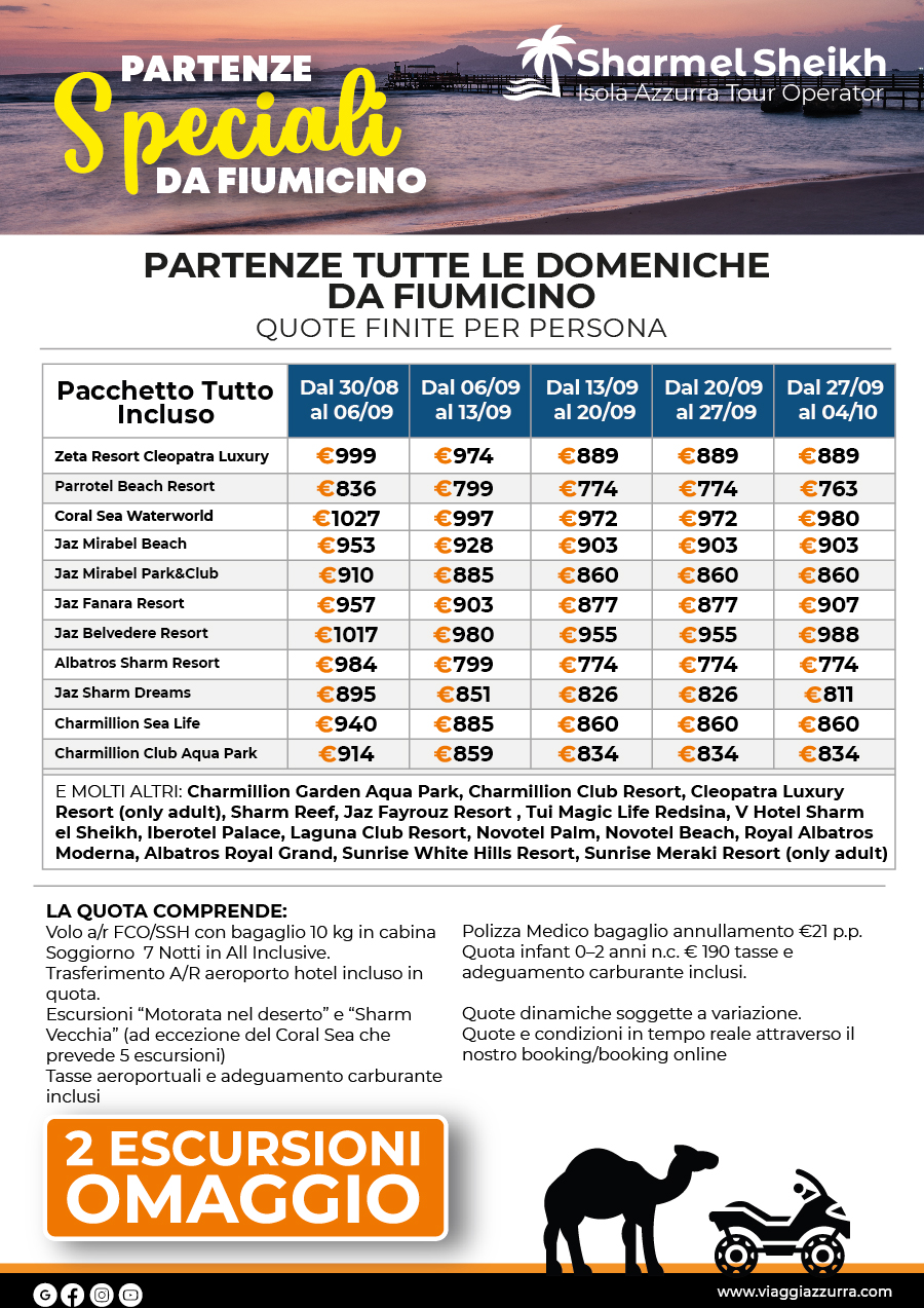 PARTENZE SPECIALI DA FIUMICINO - Sharm el Sheikh