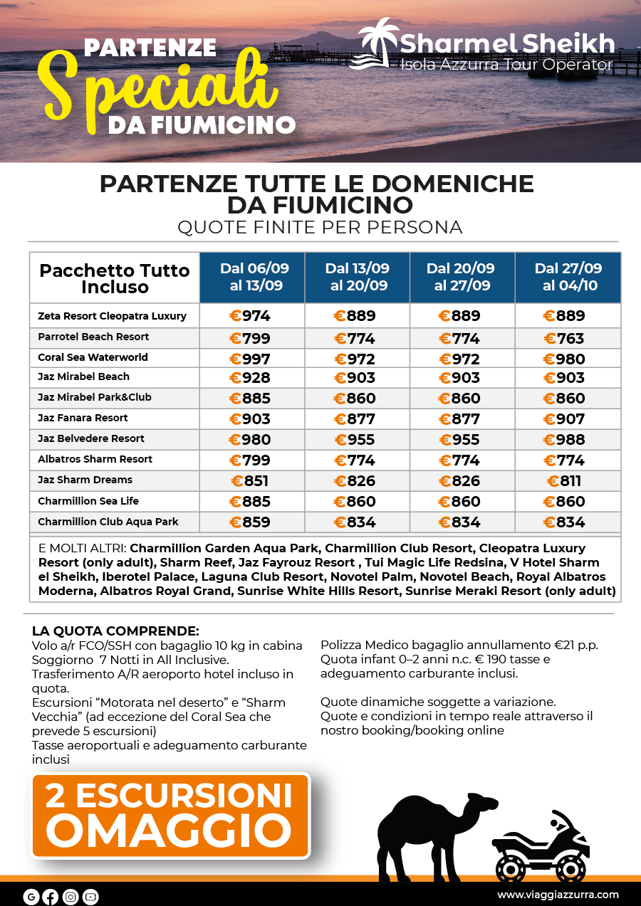 PARTENZE SPECIALI DA FIUMICINO - Sharm el Sheikh