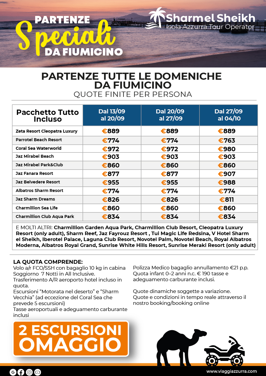 PARTENZE SPECIALI DA FIUMICINO - Sharm el Sheikh