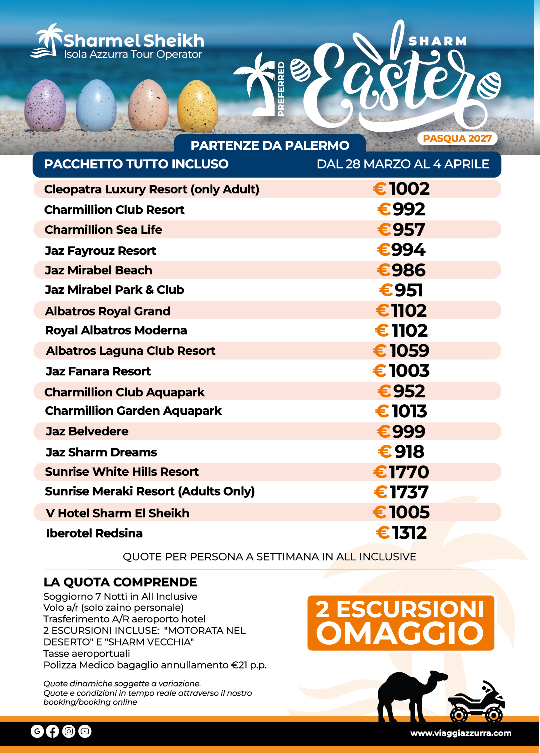 SHARM EASTER GENERALISTA | PASQUA 2027 - Partenze da Palermo