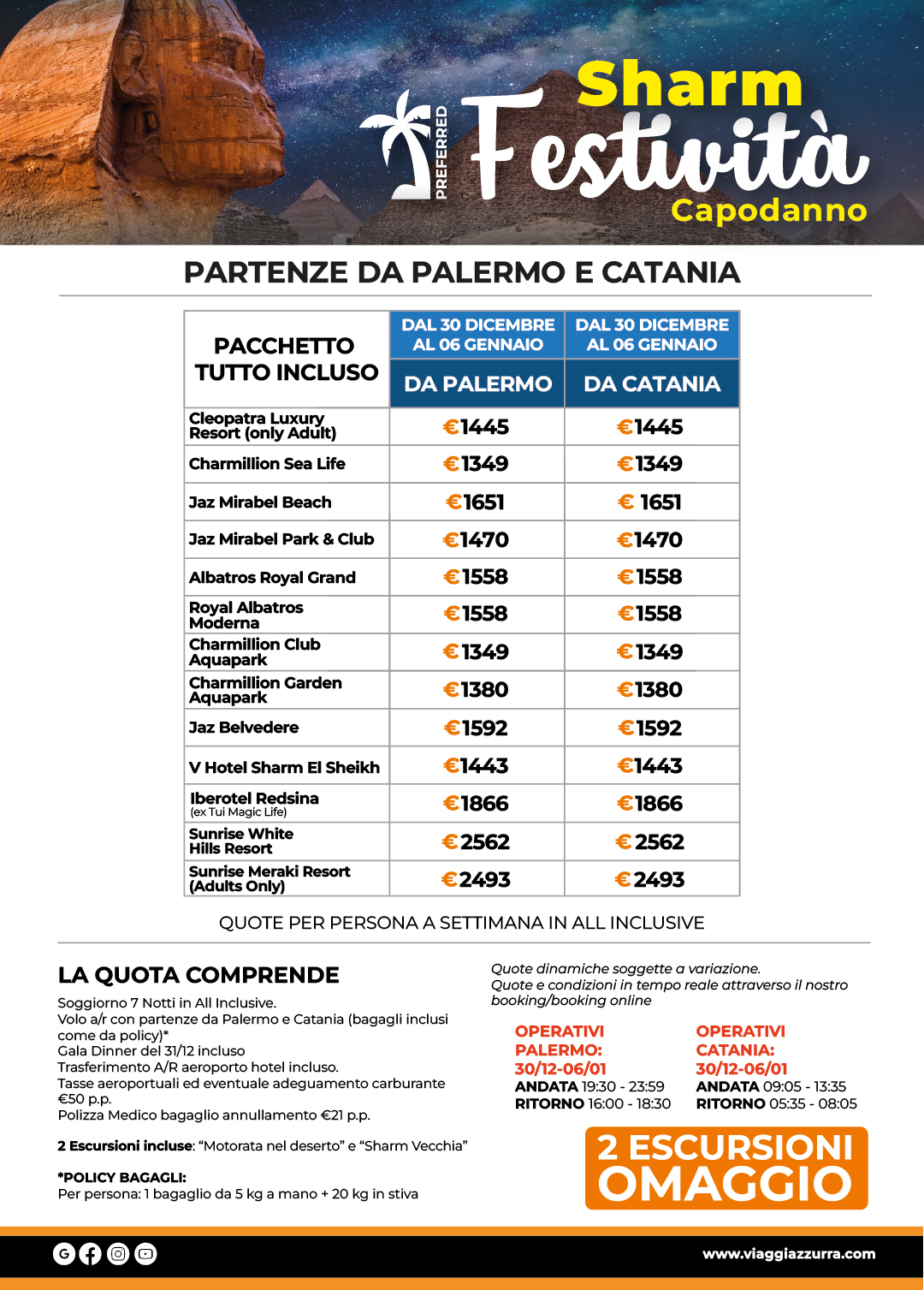 SHARM FESTIVITA GENERALISTA | CAPODANNO - Partenze da Palermo e Catania