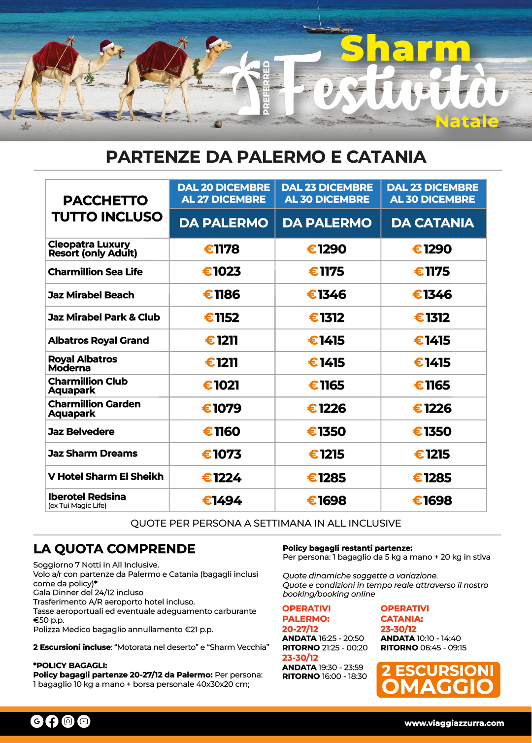SHARM FESTIVITA GENERALISTA | NATALE - Partenze da Palermo e Catania