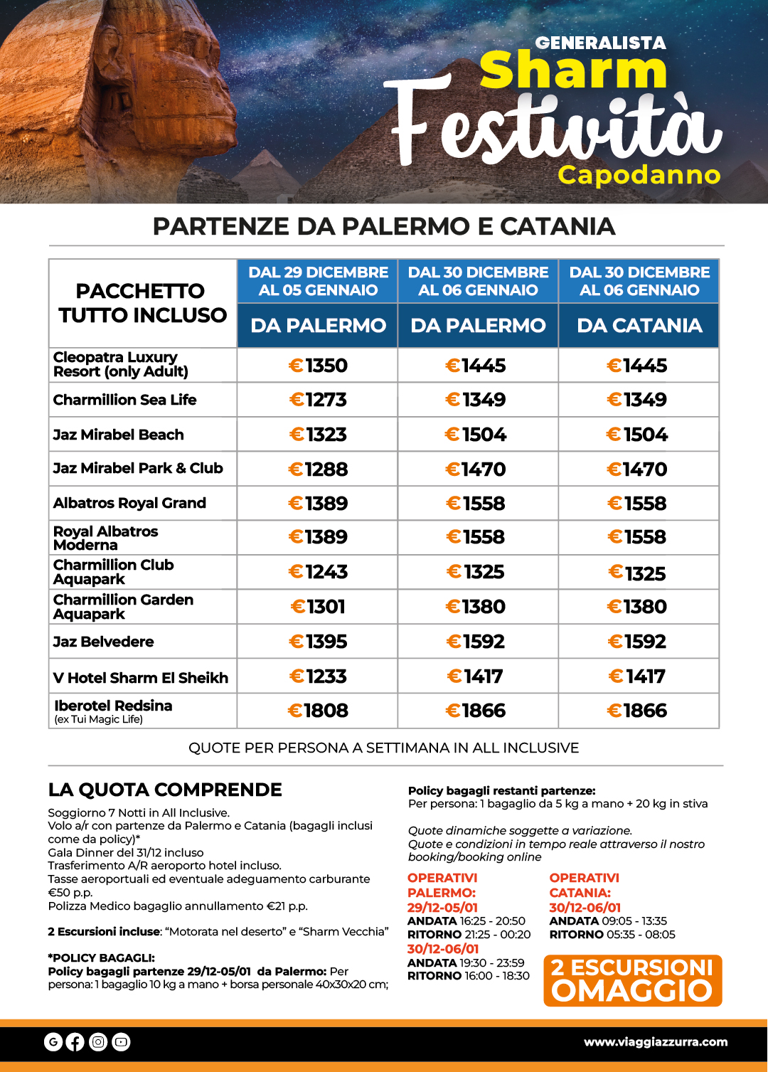 SHARM FESTIVITA GENERALISTA | CAPODANNO - Partenze da Palermo e Catania