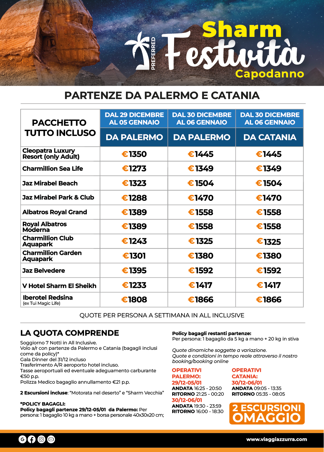 SHARM FESTIVITA GENERALISTA | CAPODANNO - Partenze da Palermo e Catania