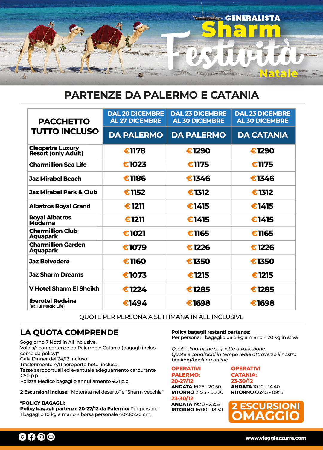SHARM FESTIVITA GENERALISTA | NATALE - Partenze da Palermo e Catania