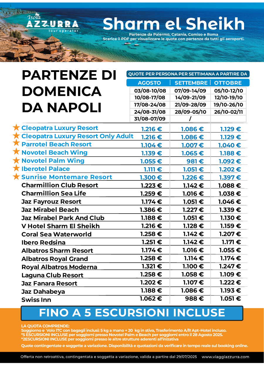 Sharm el Sheikh - Partenze da Napoli