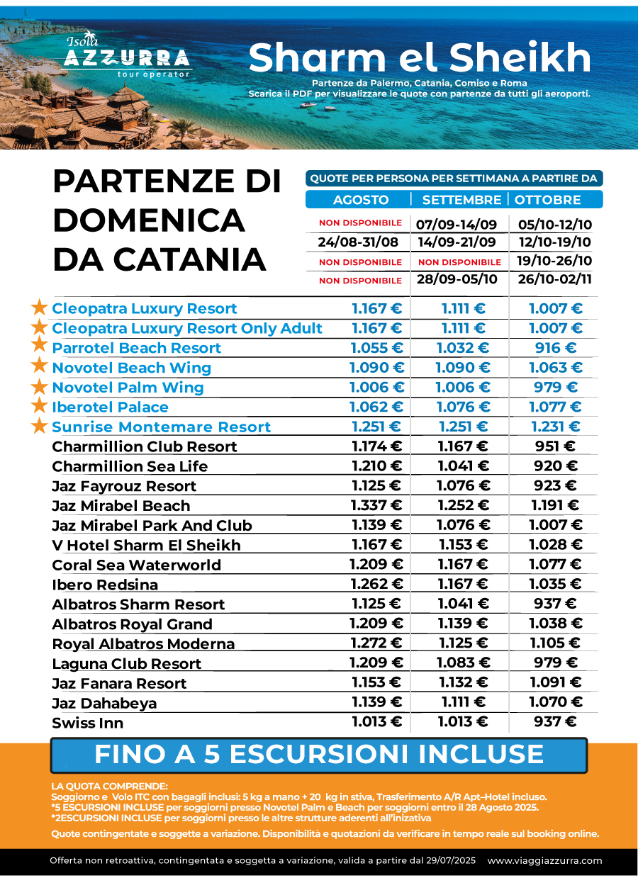 2 pag - Sharm El Sheikh da Catania, Domenica e Giovedì