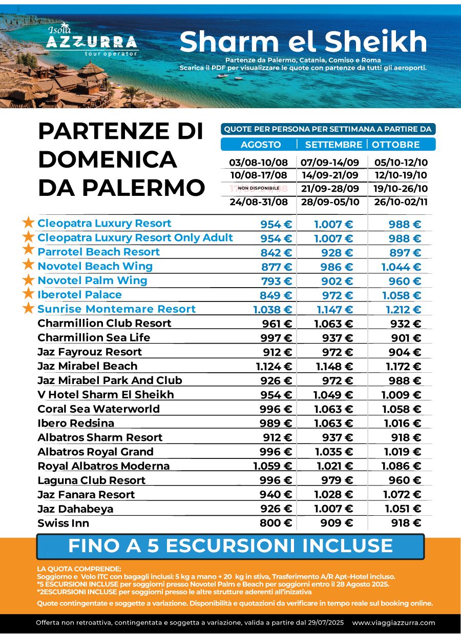 2 pag - Sharm El Sheikh da Palermo, Domenica e Lunedì