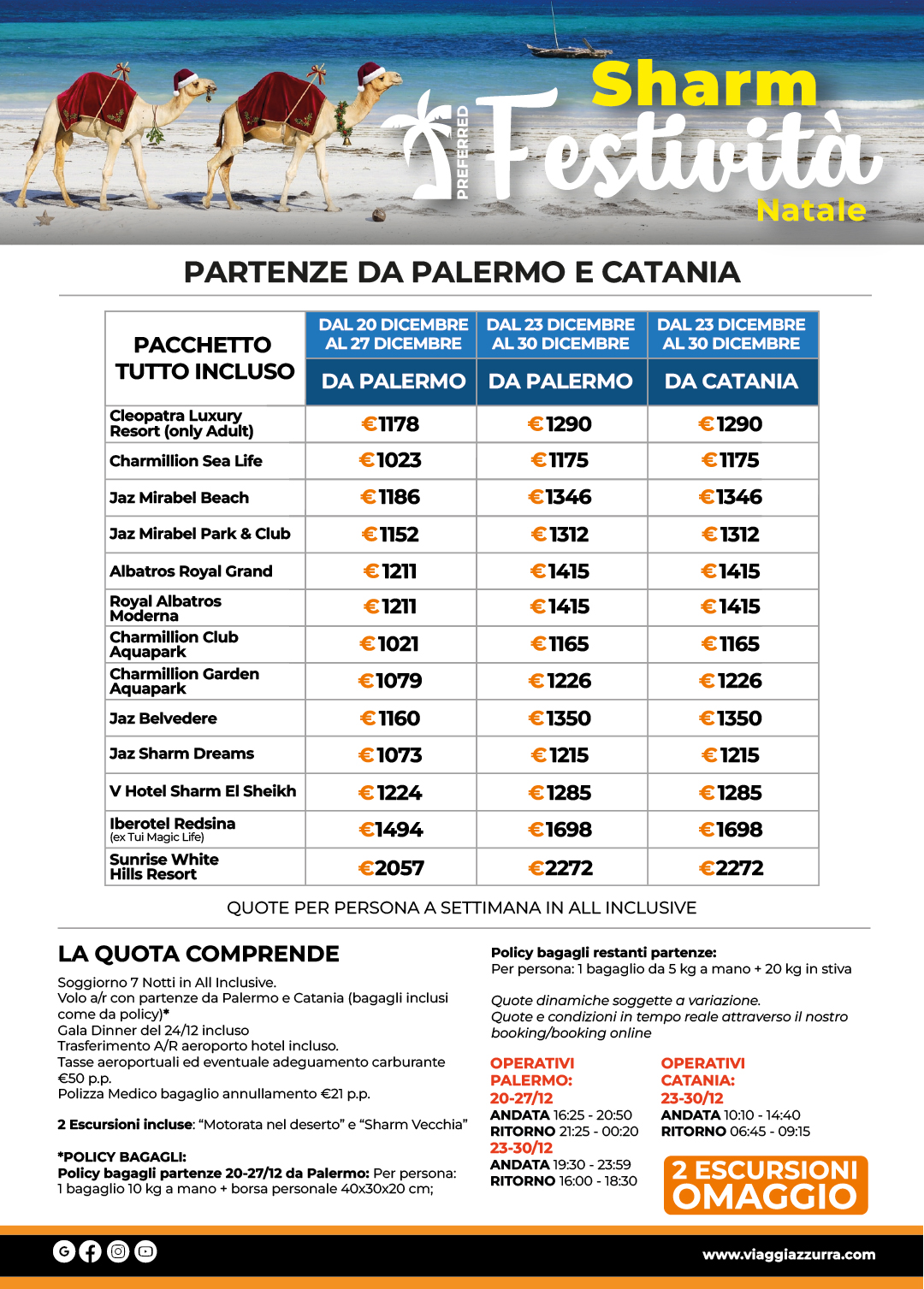 SHARM FESTIVITA GENERALISTA | NATALE - Partenze da Palermo e Catania