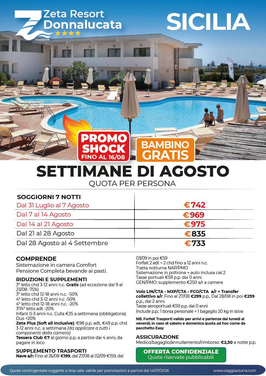 PROMO SHOCK | SETTIMANE AGOSTO - Zeta Resort Donnalucata