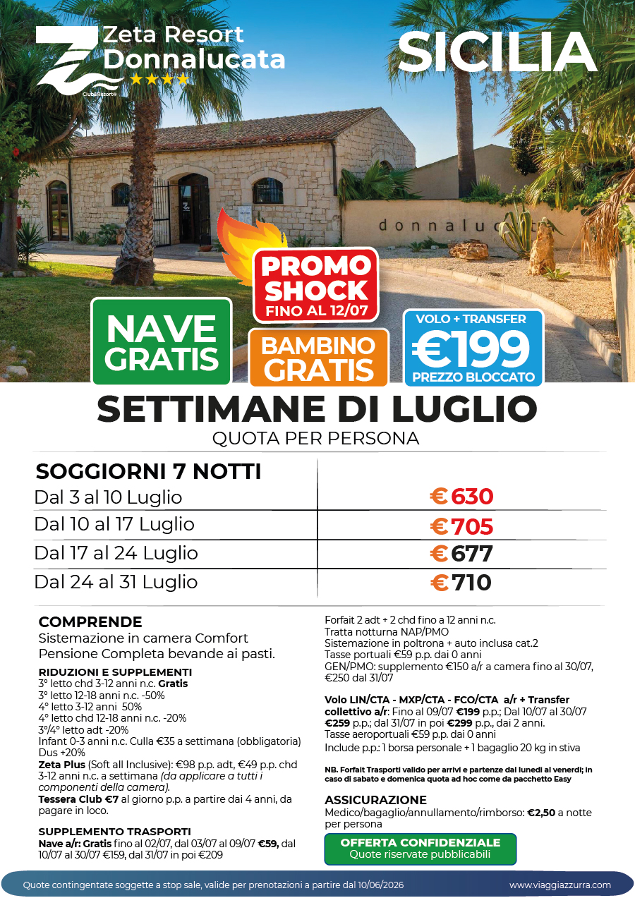 PROMO SHOCK SETTIMANE LUGLIO - Zeta Resort Donnalucata