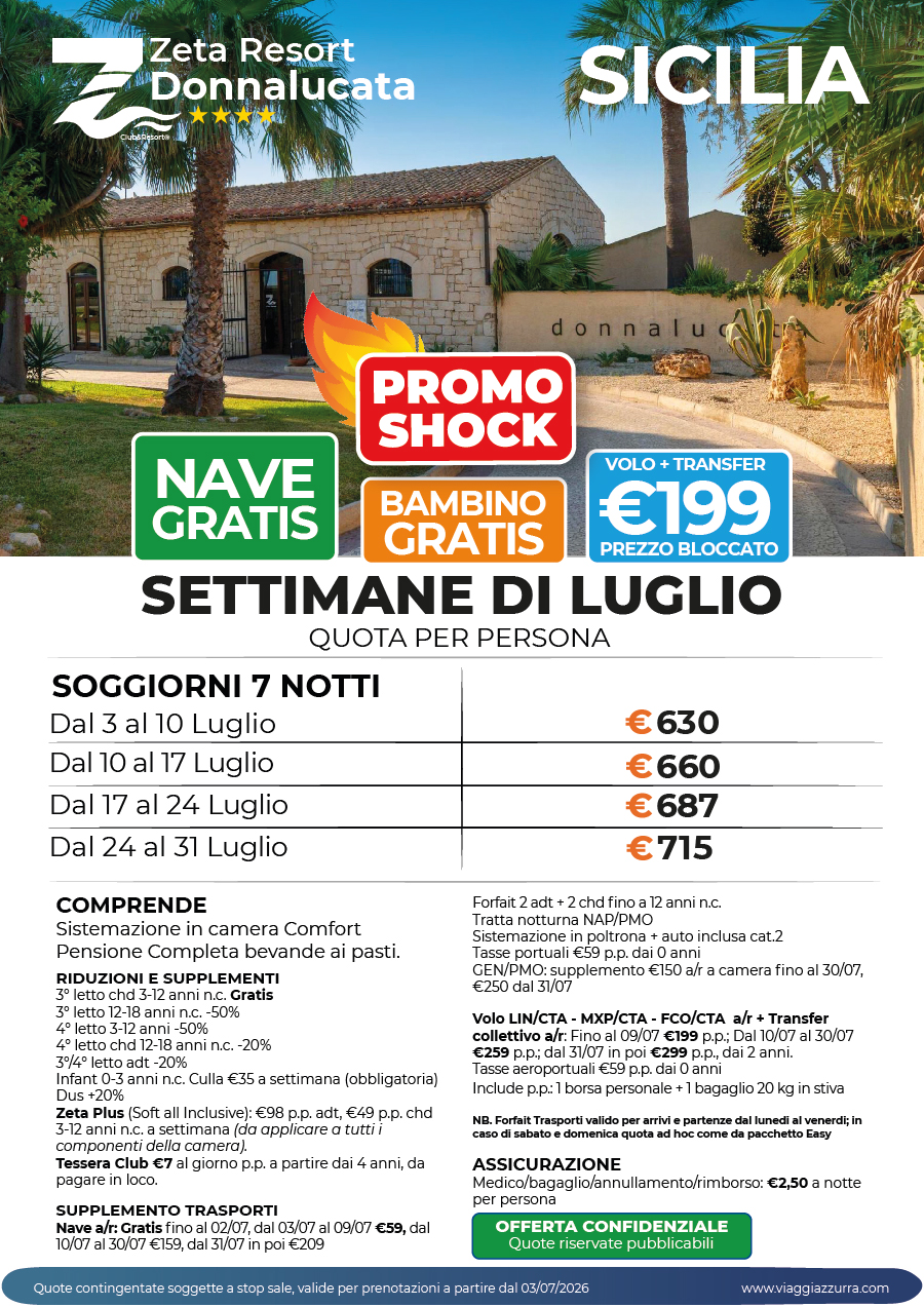 PROMO SHOCK | SETTIMANE LUGLIO - Zeta Resort Donnalucata