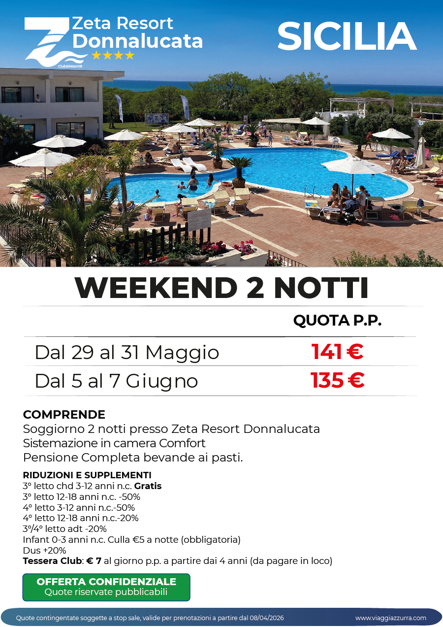 WEEKEND 2 NOTTI (Short Week) - ZETA RESORT DONNALUCATA