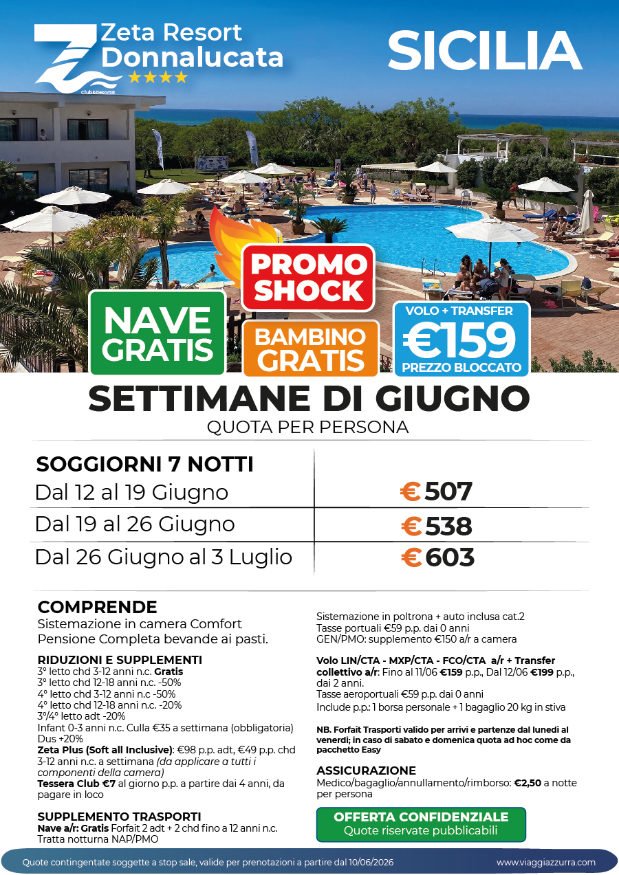 PROMO SHOCK SETTIMANE DI GIUGNO - Zeta Resort Donnalucata