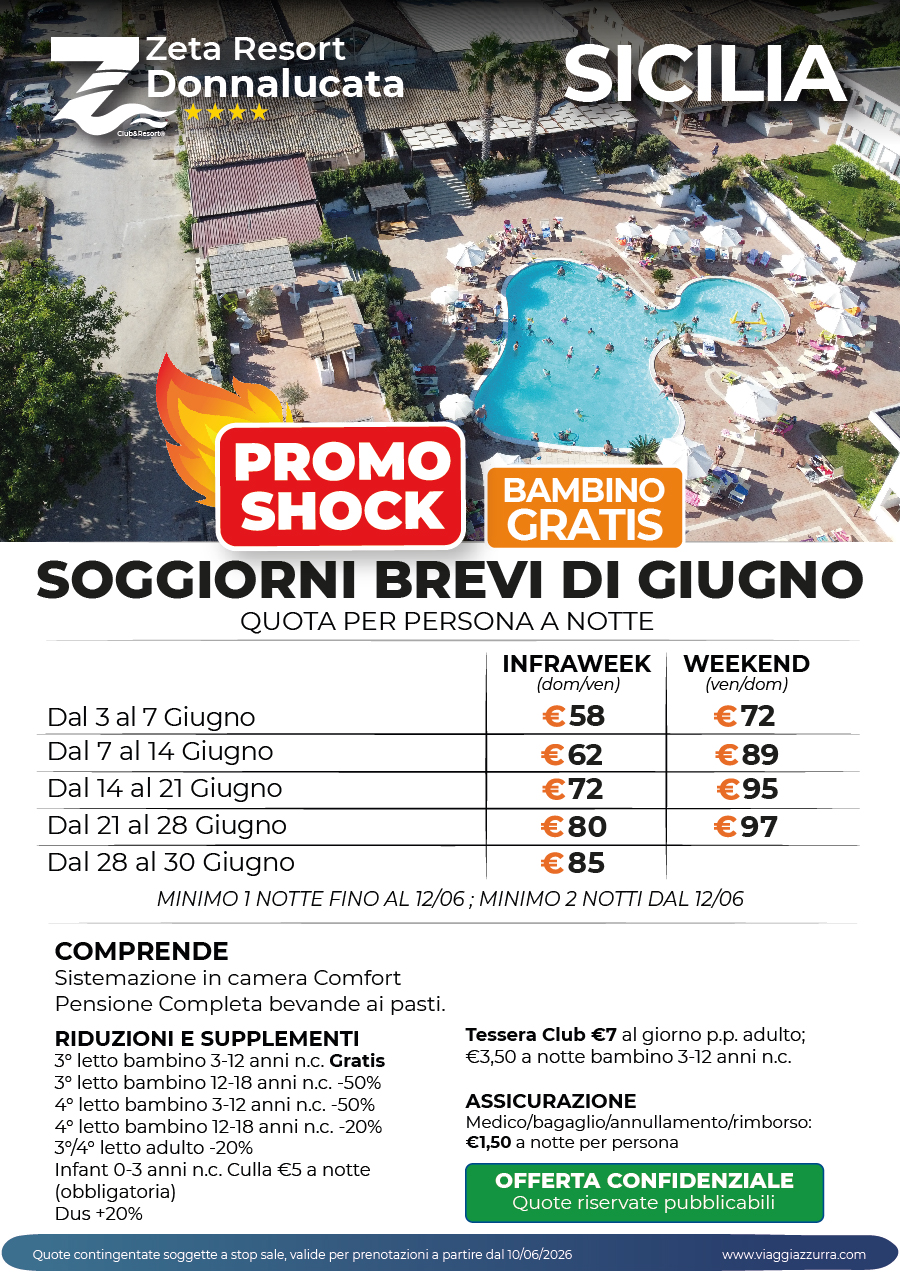 PROMO SHOCK SOGGIORNI BREVI GIUGNO - Zeta Resort Donnalucata