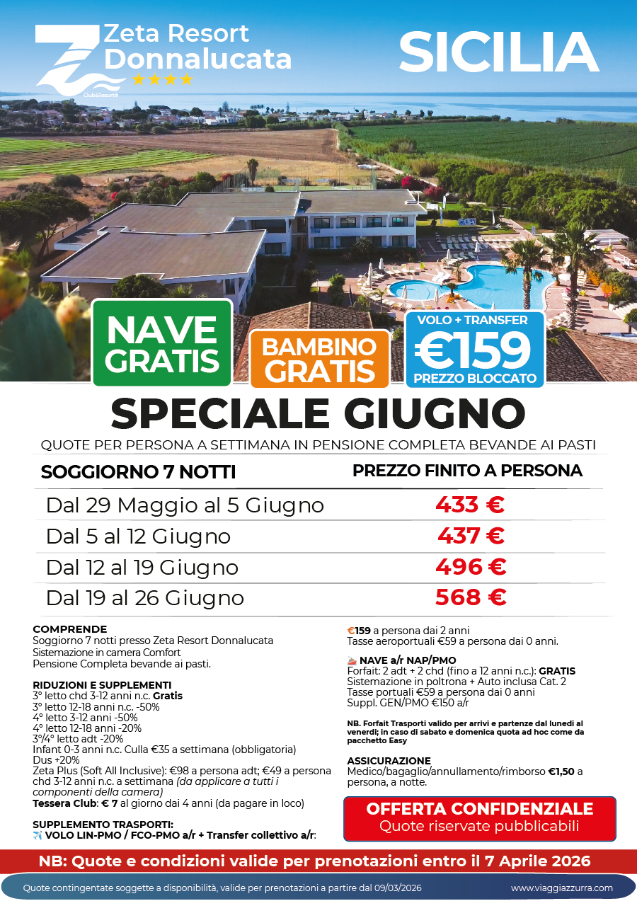SPECIALE GIUGNO - ZETA RESORT DONNALUCATA