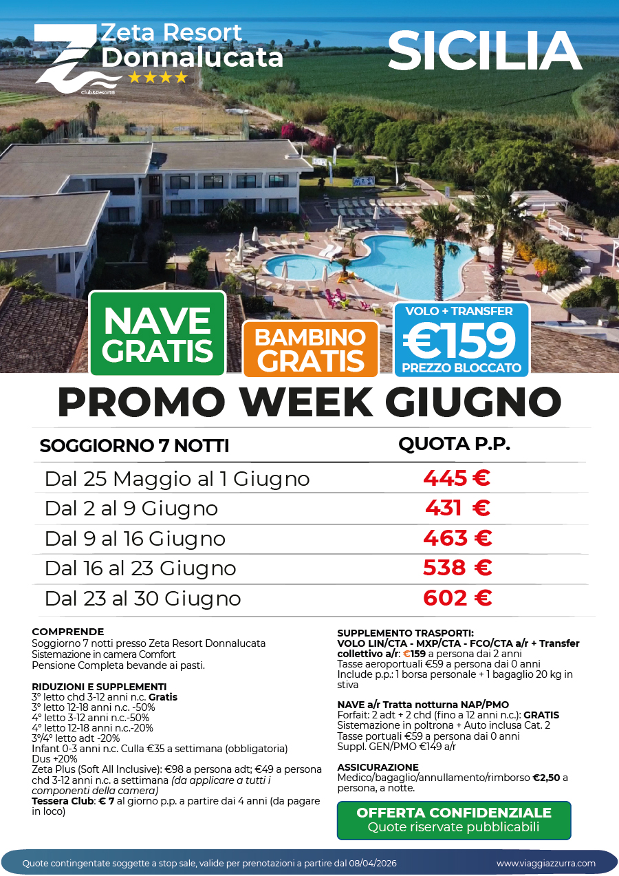 PROMO WEEK GIUGNO - ZETA RESORT DONNALUCATA
