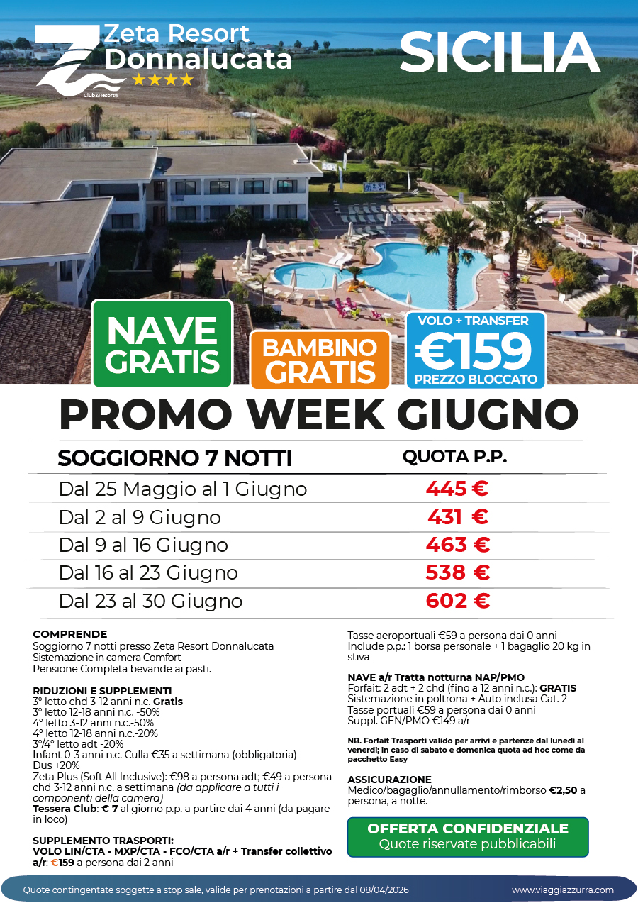 PROMO WEEK GIUGNO - ZETA RESORT DONNALUCATA