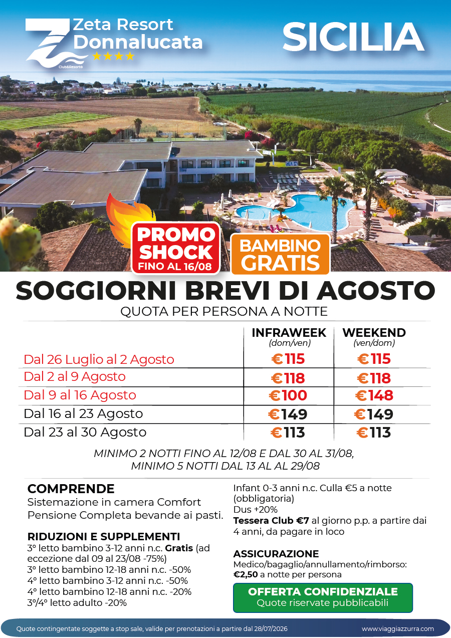 PROMO SHOCK | SOGGIORNI BREVI DI AGOSTO - Zeta Resort Donnalucata