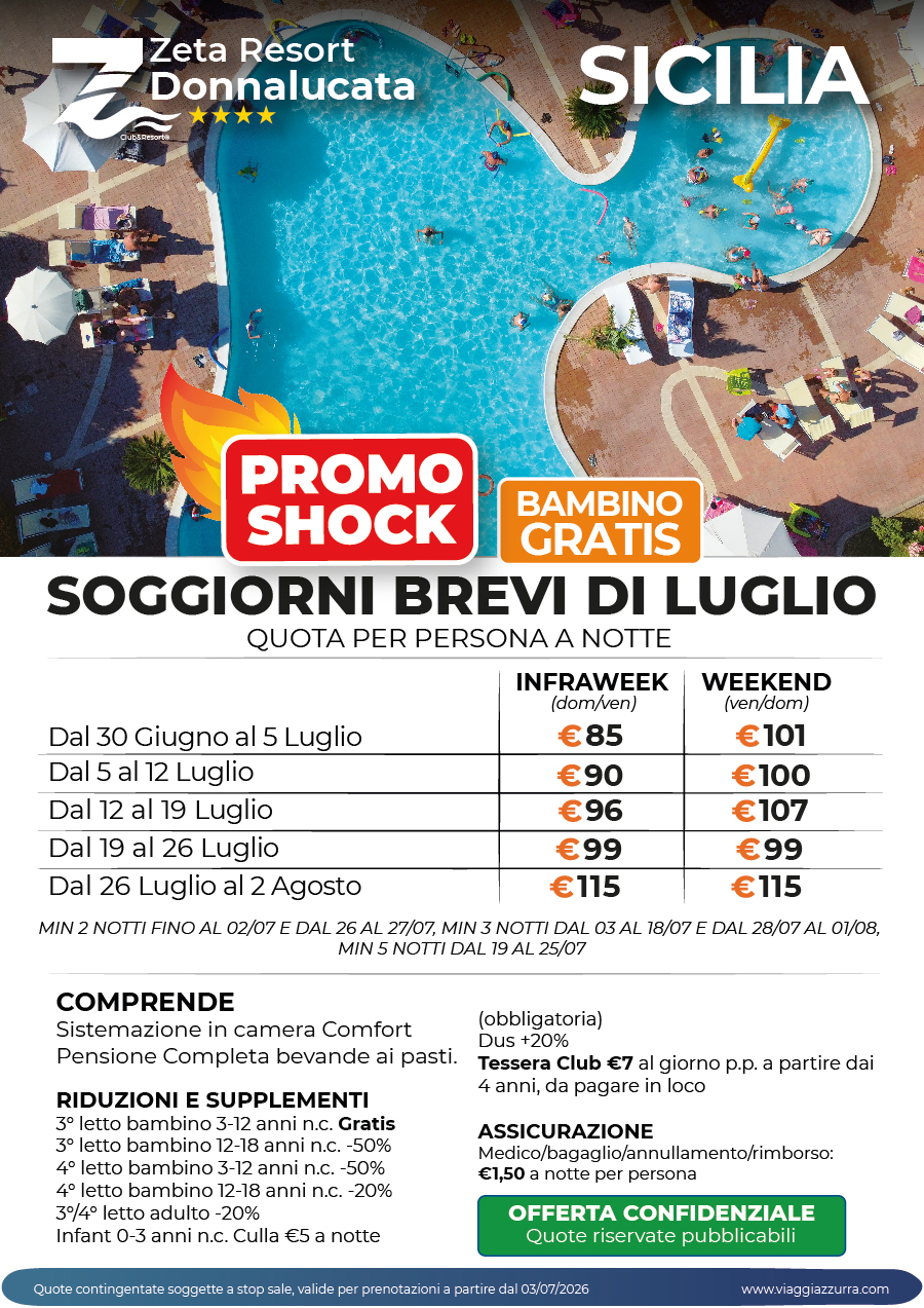 PROMO SHOCK | SOGGIORNI BREVI LUGLIO - Zeta Resort Donnalucata