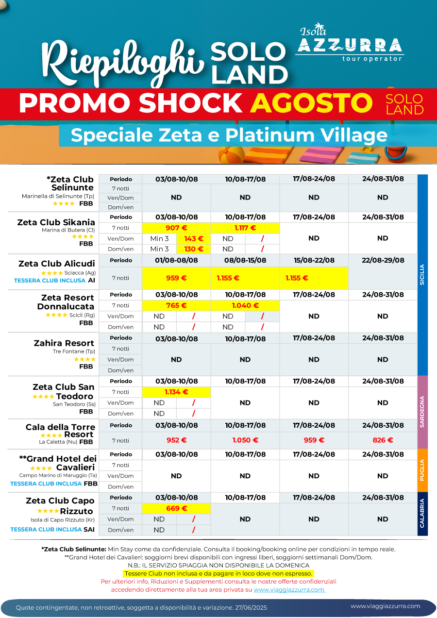 AGOSTO - PROMO SHOCK SOLO LAND