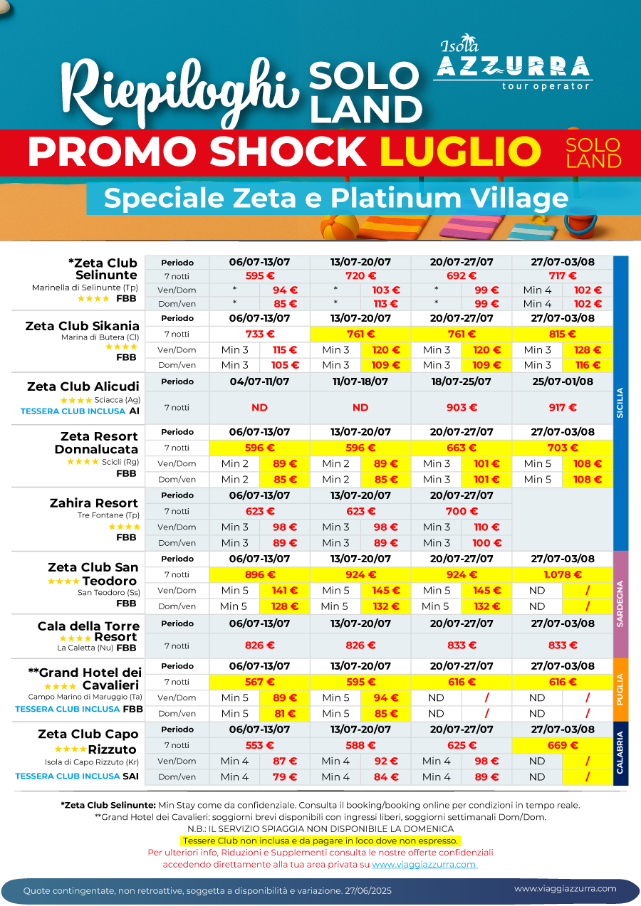 LUGLIO - PROMO SHOCK SOLO LAND