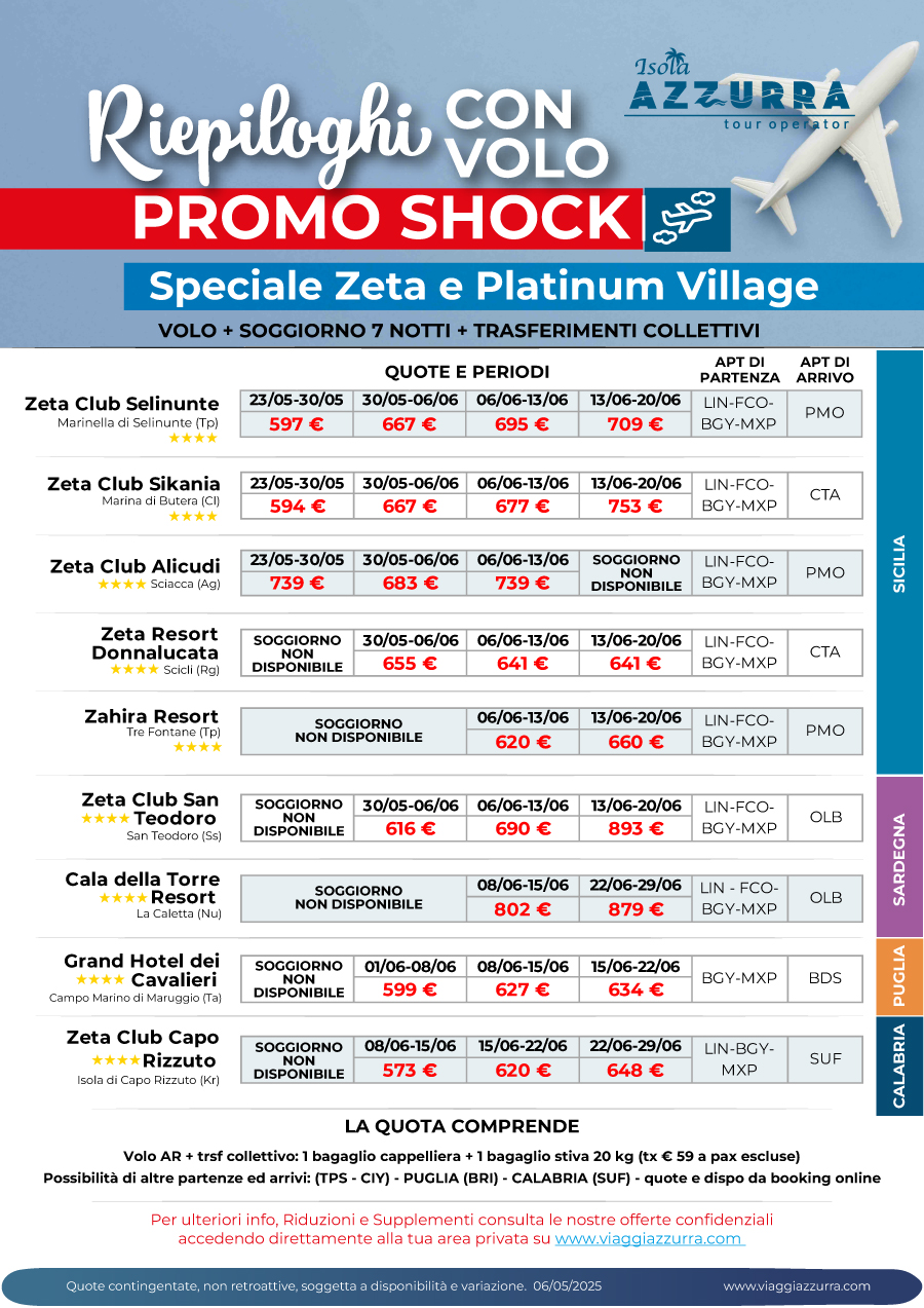 PROMO SHOCK CON VOLI E TRASFERIMENTI