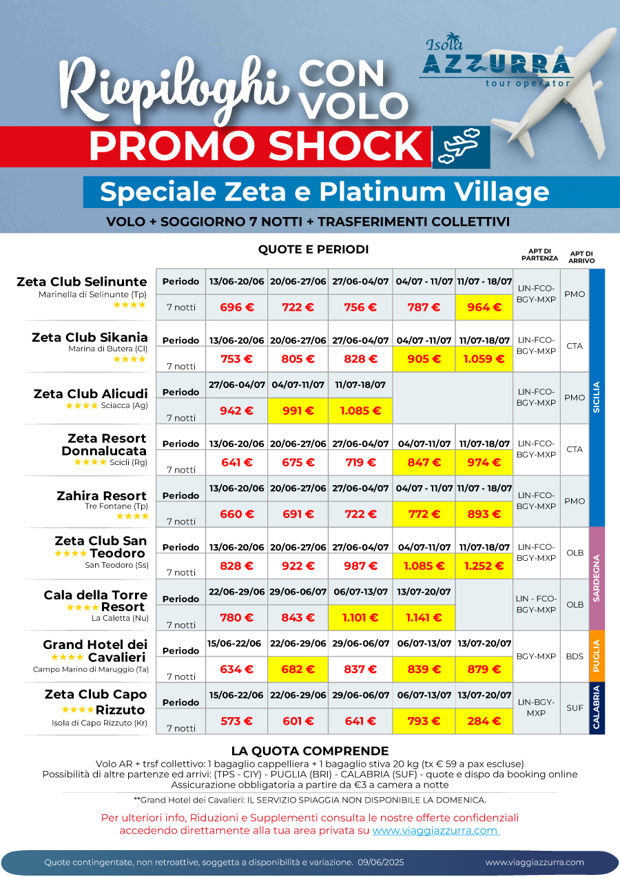 PROMO SHOCK CON VOLI E TRASFERIMENTI
