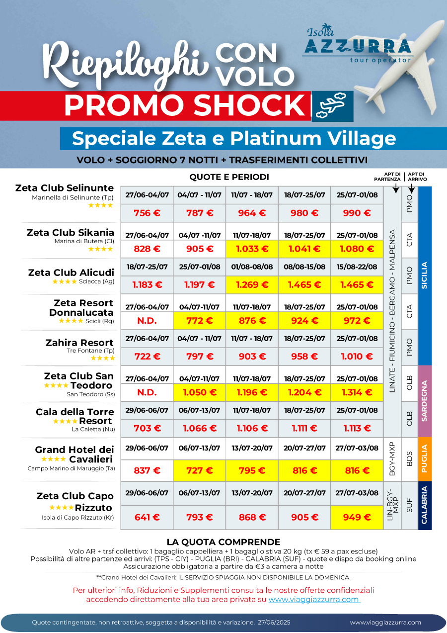 PROMO SHOCK CON VOLI E TRASFERIMENTI