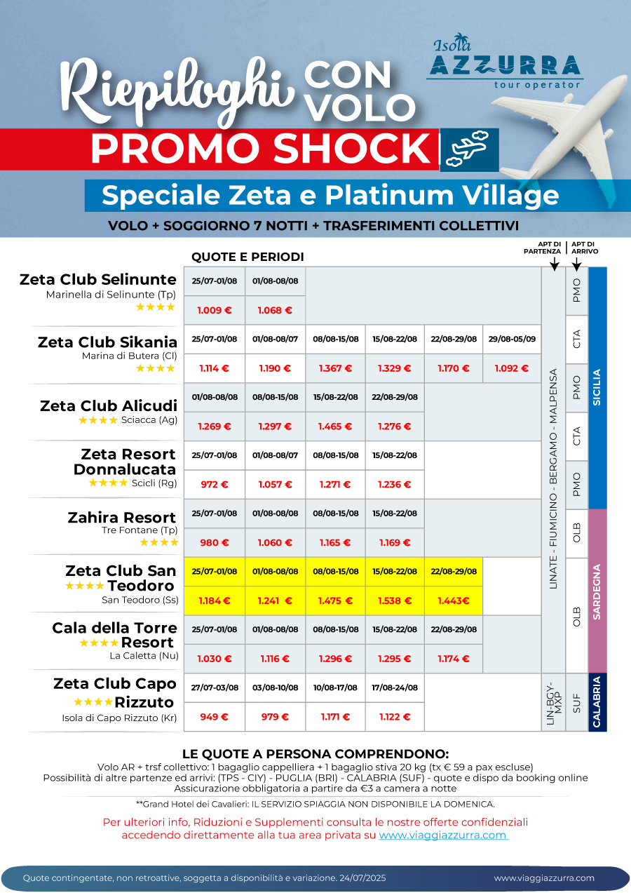 PROMO SHOCK CON VOLI E TRASFERIMENTI