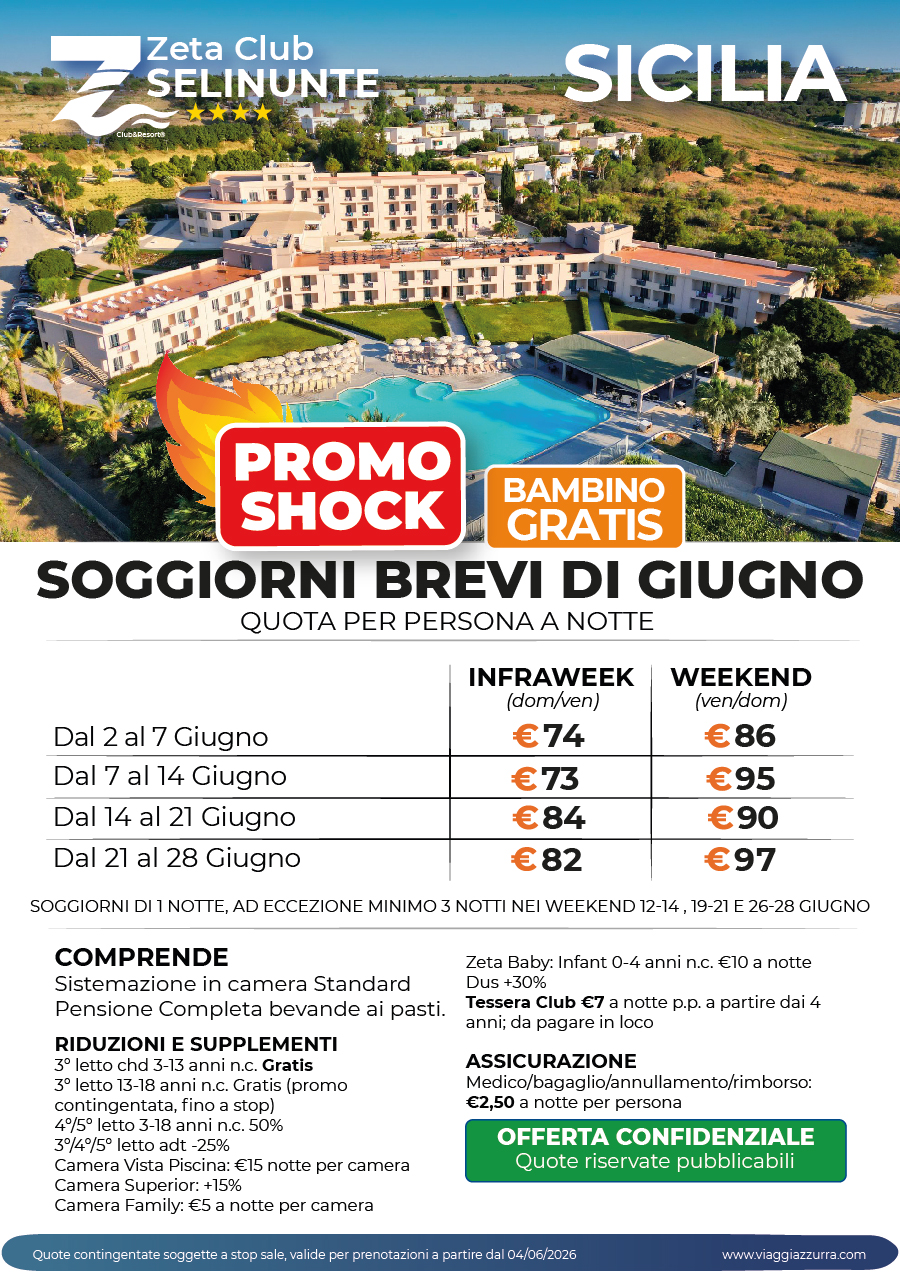 PROMO SHOCK SOGGIORNI BREVI DI GIUGNO - Zeta Club Selinunte