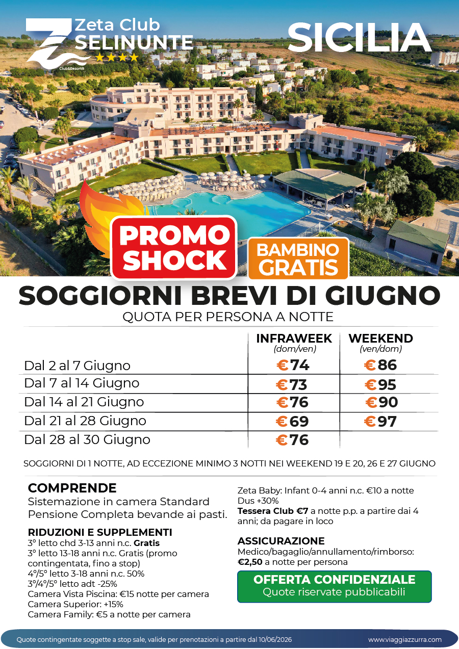 PROMO SHOCK SOGGIORNI BREVI DI GIUGNO - Zeta Club Selinunte