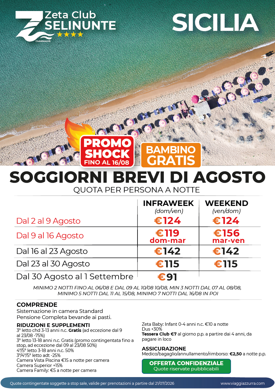 PROMO SHOCK | SOGGIORNI BREVI DI AGOSTO - Zeta Club Selinunte